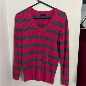 Tommy Hilfiger Pink and Gray Striped Sweater, Size L